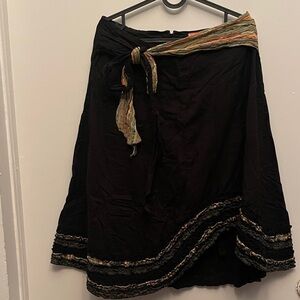 100% cotton Black Asymmetrical lined Skirt with Multicolor Trim